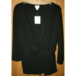 JACKLYNN SMITH TOP LS BLACK SIDE ORNAMENT V-Neck Women's XL NWT Dressy